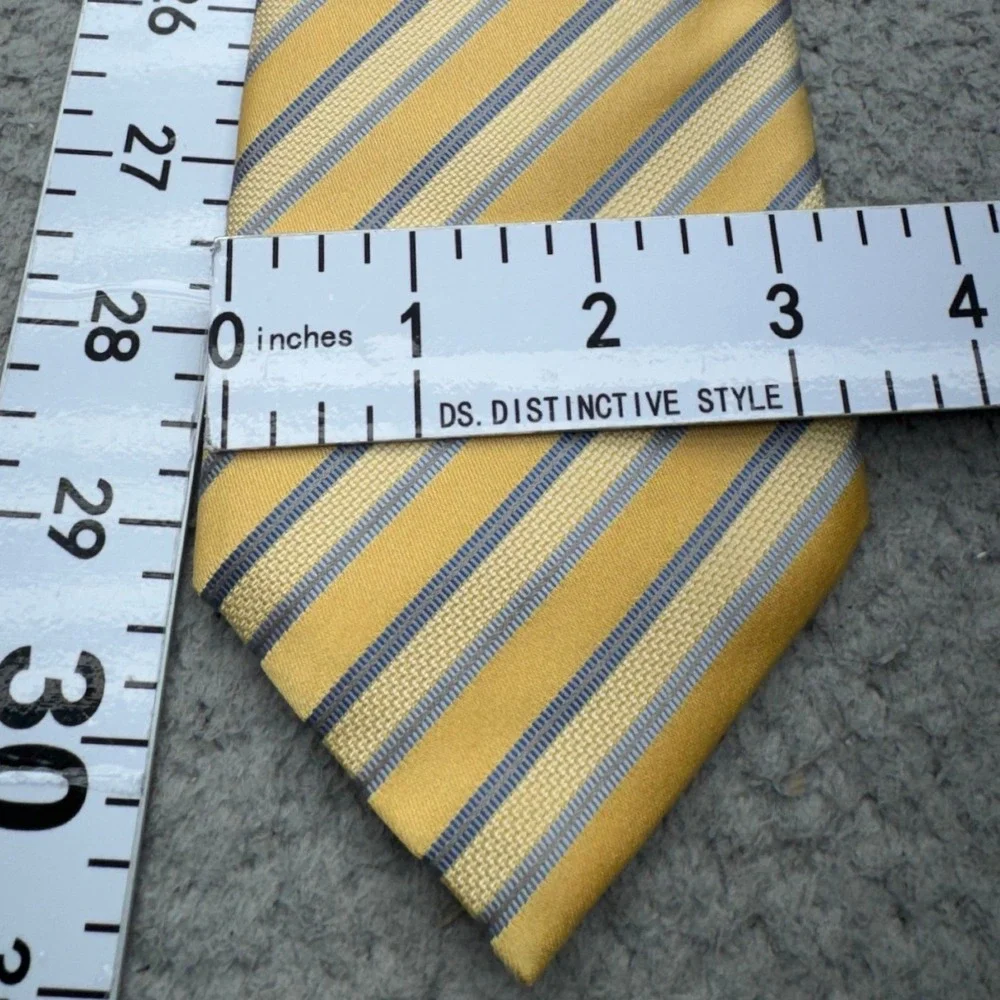 Canali Silk Repp Tie Yellow Blue Striped Made In Italy Designer Necktie